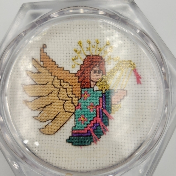 Vintage Cross-stitch Angel Clear Acrylic Coasters - Set of 4 - Picture 4 of 7